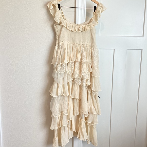 Anthropologie Cream Ruffled Off-Shoulder Tiered Dress - Picture 10 of 15